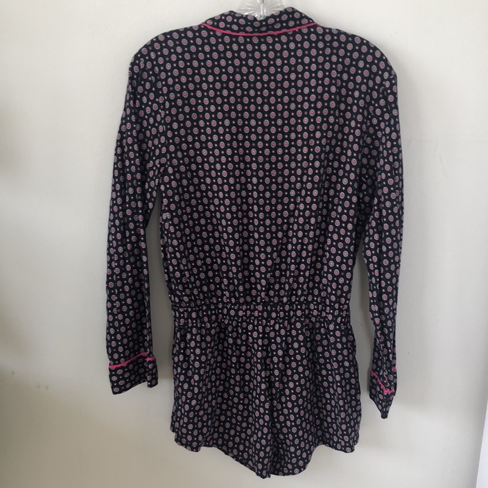 Victoria's Secret Cotton Blend Soft Lounging Romper Black & Pink Print Sz XS EUC - Picture 2 of 9